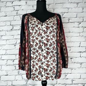 Lucky Brand Boho Floral Long Sleeve Top Blouse Size Small Lagenlook Hippie